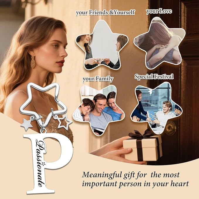 Qunrwe Stainless Steel Initial Letter A-Z Keychain,Inspirational Gifts for Women Men Friends Daughter Son Sister Dad Mom