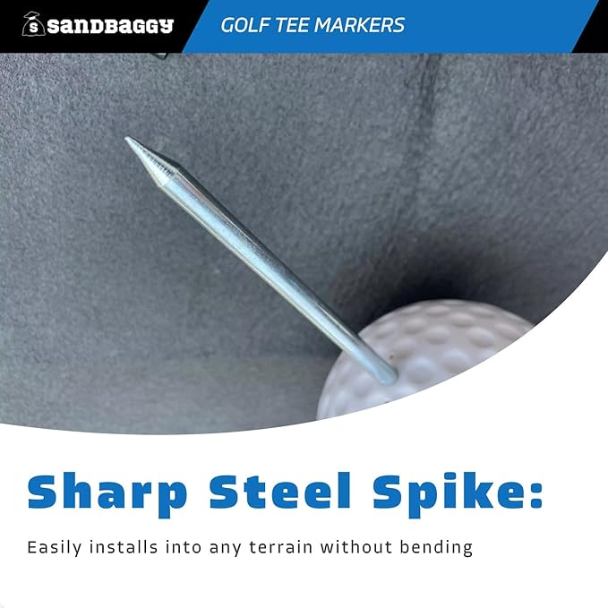 Sandbaggy Plastic Tee Markers for Golf Course (UV Resistant) - Steel Spike - Safety Caps Included