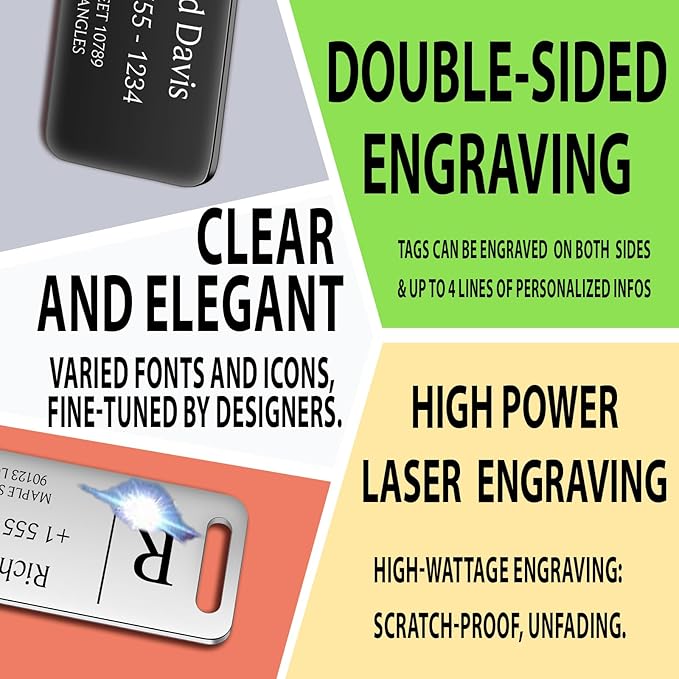 Personalized Luggage Tags for Suitcases 4 Pack - Stainless Steel Custom Luggage Tags for Backpacks & Bags, Sturdy, Waterproof & Heavy Duty (Rose Gold / 3" x 1.25")