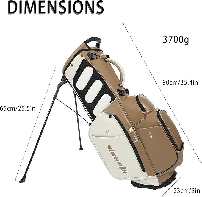 Lightweight 14-Way Golf Stand Bag, PU Leather Golf Bag Waterproof Men Women Full Length Top Dividers, Multiple 8 Pockets Cooler Pouch Adjustable Detachable Shoulder Dual Straps Rain Cover Hood