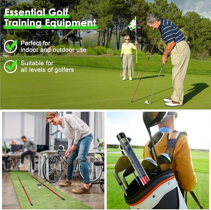 CAITON Golf Alignment Sticks 2 Sets - 48inch Alignment Practice Rods, Foldable for Easy Portability, Golf Training Aids to Improve Golf Swing, Putting Posture, with Storage Tube