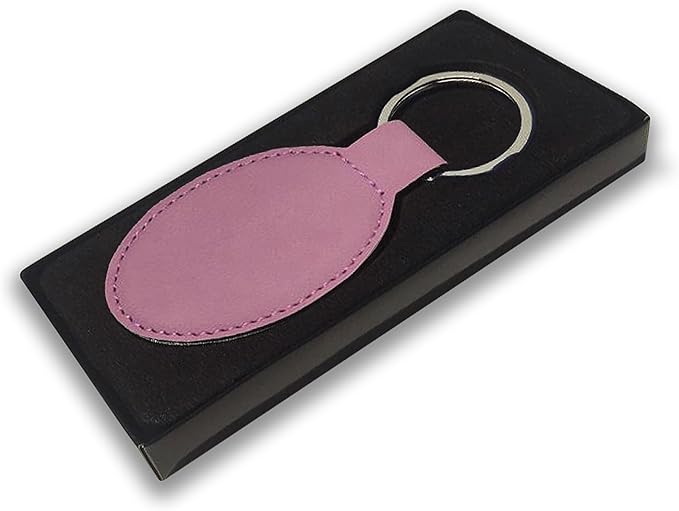 LaserGram Oval Keychain, Off Road Racer, Personalized Engraving Included (Pink)