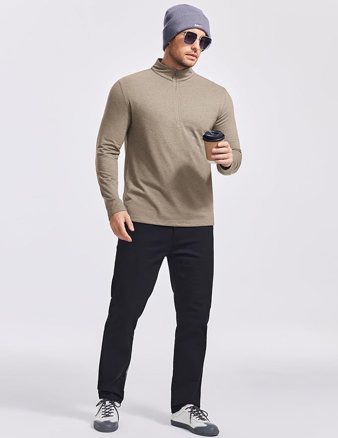 PINSPARK Men's Quarter Zip Up Pullover Mock Neck Sweatshirts Long Sleeve Golf shirts Performance Athletic Casual Workout