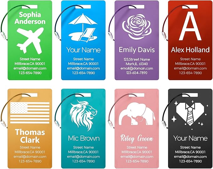 4 Pack Personalized Luggage Tags, Custom Engraved Aluminum Luggage Tags with Your Personalized Text, Waterproof Metal Name Tags with Steel Loop for Bags, Suitcase, Baggage, Backpack (Pink, Large)