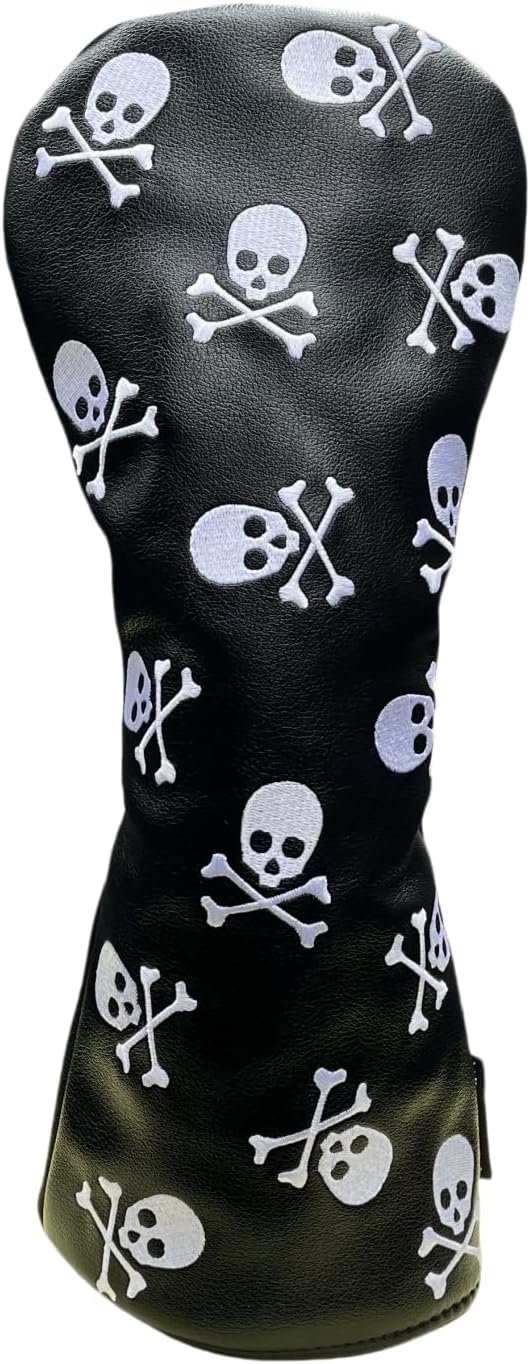 Set Golf Club Covers or 1pc Black Driver Headcover 3 5 Wood Headcover Hybrid Headcover Skull Heads Embroidery, PU Leather Golf Head Covers for Woods and Driver, Golf Accessories for Men