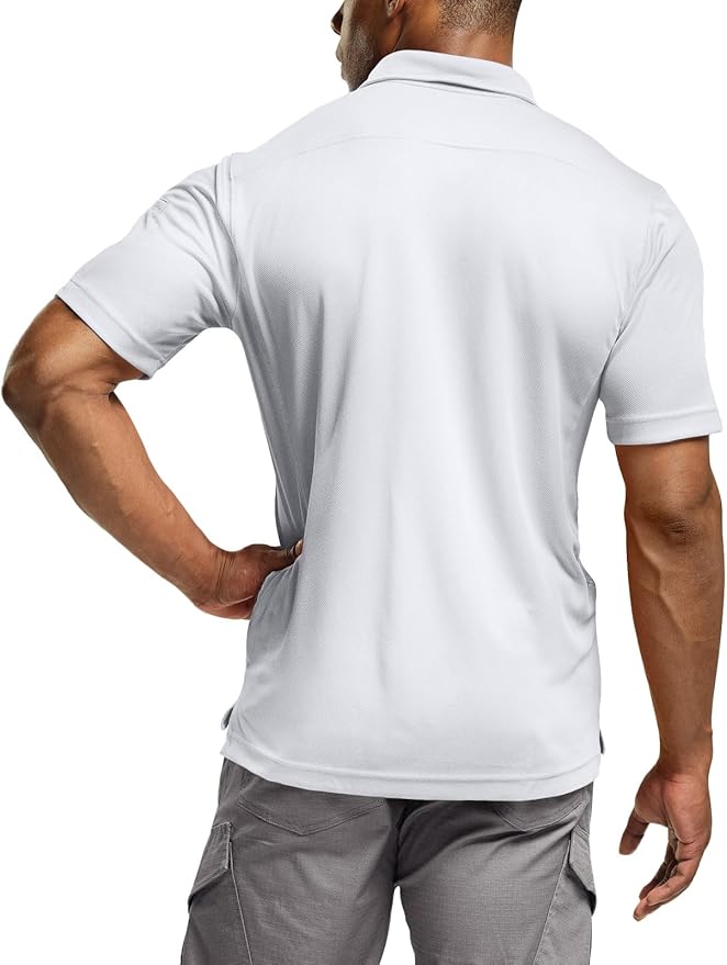 CQR Men's Polo Shirts, Tactical Short Sleeve Golf Performance Shirts, Lightweight Dry Fit UPF 50+ Pique