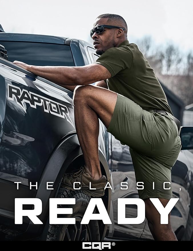 CQR Men's Polo Shirts, Tactical Short Sleeve Golf Performance Shirts, Lightweight Dry Fit UPF 50+ Pique