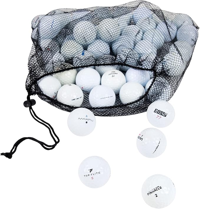 Clean Green Golf Balls - 48 Recycled Used Golf Balls in Good Condition - Great for Practice - Includes Reusable Mesh Carrying Bag