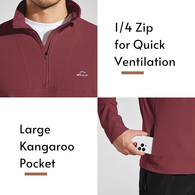 Willit Men's Winter Shirts Fleece Pullover with Pocket Quarter Zip Cold Weather Golf Hiking Casual Warm Shirts Long Sleeve