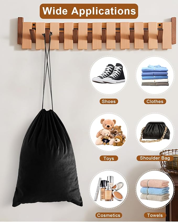FantasyLife Shoe Bags for Travel, Washable Dust Bags for Storage & Packing, Flannel Shoe Pouch with Drawstring Closure for Purses, Handbags, Shoes & Toys (2, Black Beauty)