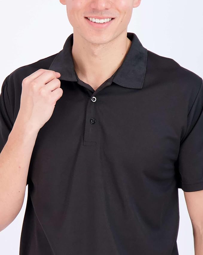 Real Essentials 3 Pack: Men's Quick-Dry Short Sleeve Athletic Performance Polo Shirt (Available in Big & Tall)