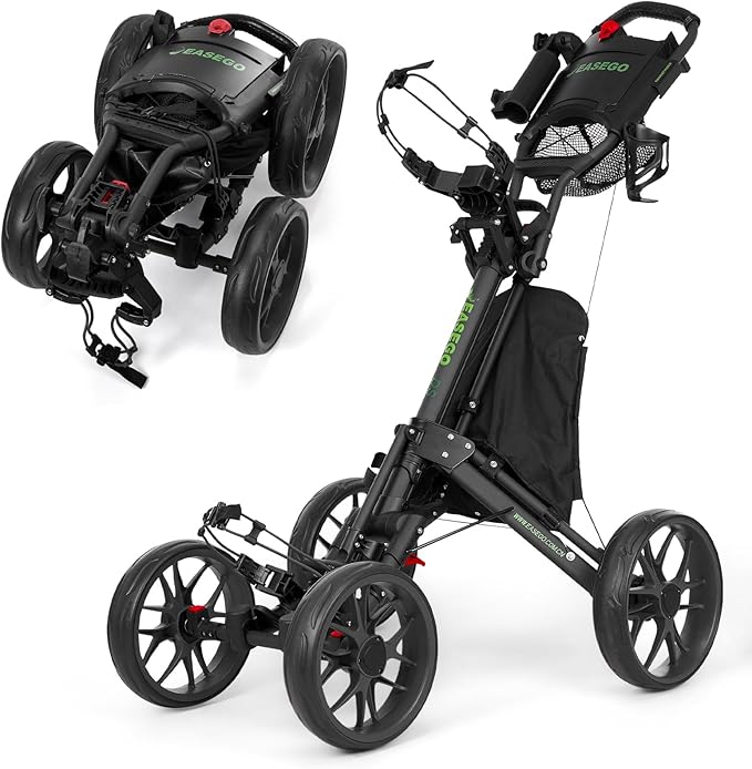 Golf Push Cart 4 Wheel : Golf Walking Carts with Phone Holder/Cup Holder/Umbrella Holder/Foot Brake/Cooler Basket 3 Wheel Superlite Golf Pull Cart All-Terrain Golf Caddy Carts