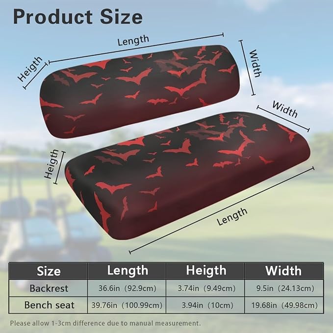 Golf Cart Seat Covers, Universal Fit & Nonskid Bottom Fits for Club Car 2 Person Seats Golf Carts