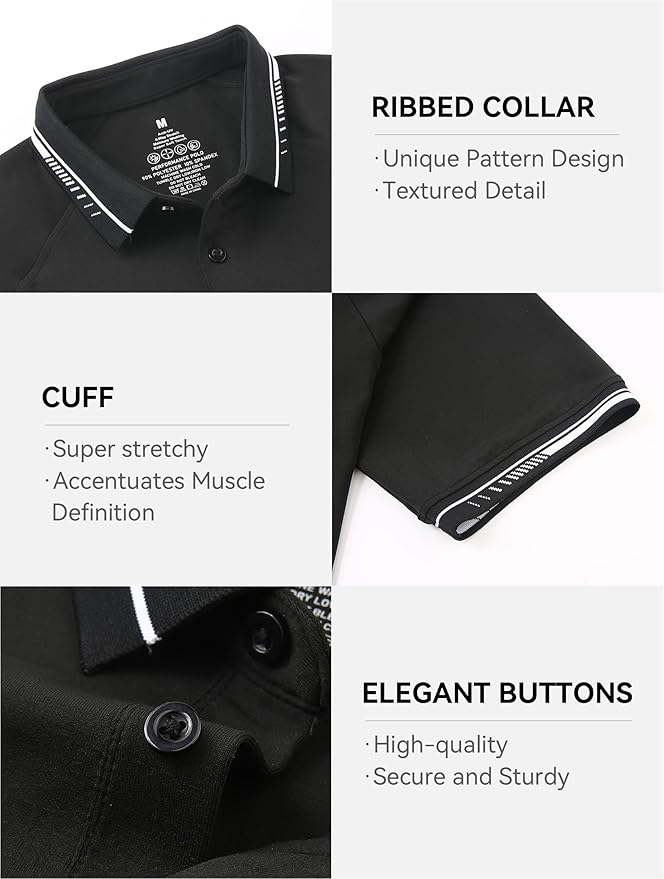 Esabel.C Mens Golf Shirts Short Sleeve Stretch Moisture Wicking Performance Dry Fit Collared Golf Shirts for Men