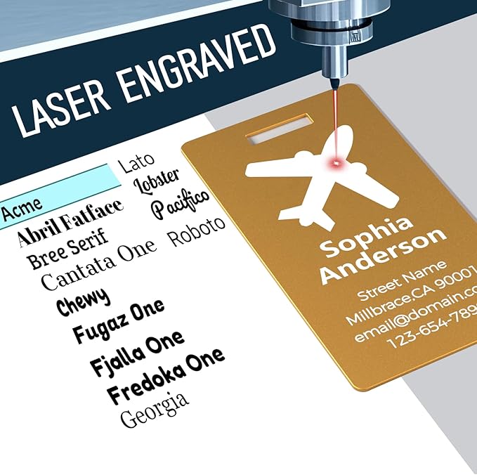 Personalized Metal Luggage Tags, Custom Suitcase Aluminum Name Tags with 5.9in Steel Ring, Laser Engraved Text and Logo, for Travel Gift, Baggage, Golf Bag (Golden)