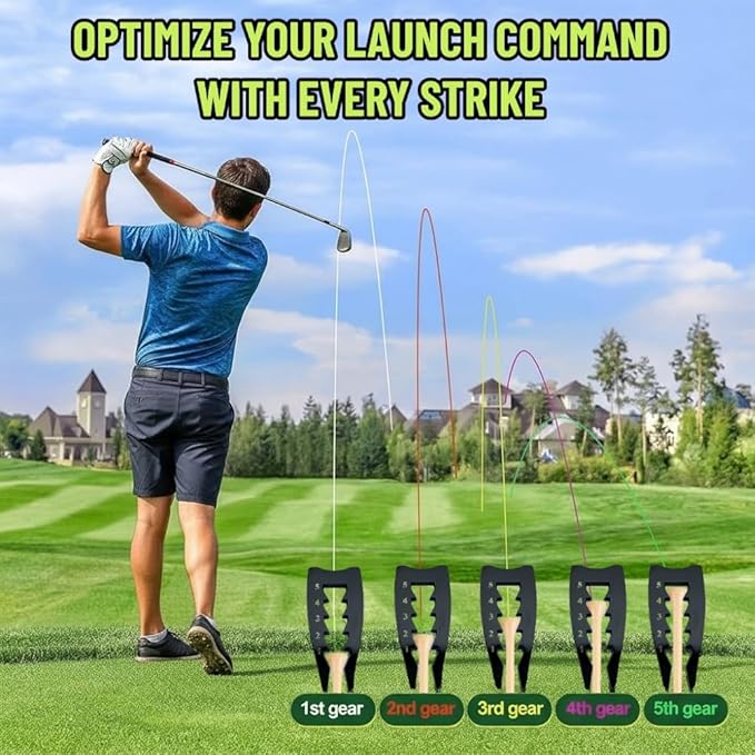 Zinc Alloy Golf Tee Height Setter - 5 Adjustable Settings 3-in-1 Divot Repair Fork & Groove Cleaner + 5 Golf Tees for Stable Consistent Swings