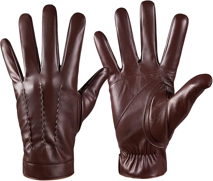 Winter Leather Gloves for Men,Touchscreen Snow Driving Gloves with Cashmere Lining for Motorcycle Driving Riding…