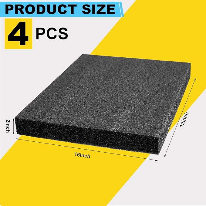 Treela 4 Pcs Customizable Polyethylene Foam Sheets 16x12x2" Black Thick Cuttable Foam Padding Inserts for Cases, Polyethylene Block Sheet for Packing Toolbox Storage and Craft Pad