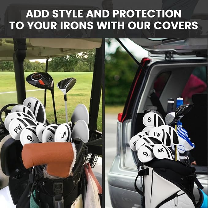 Golf Club Covers Iron Value 12 Pack Stylish Synthetic Leather Headcover, Embroidery Numbers Head Covers Universal Protector Fit Main Iron Wedge Clubs, Accessories Travel for Men Women