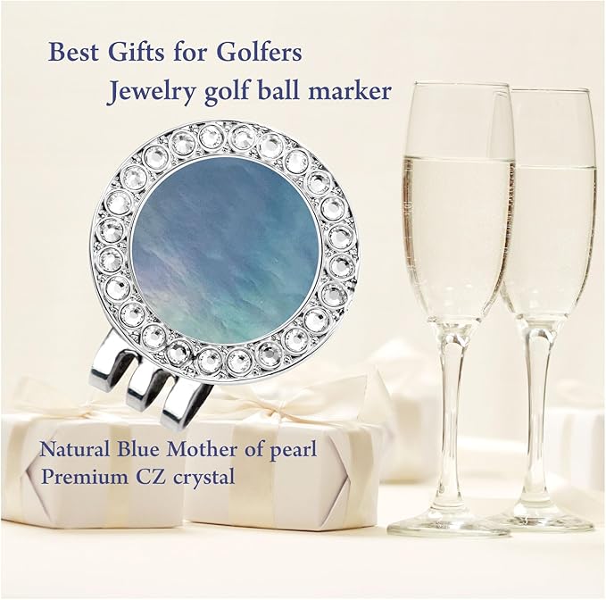 Golf Ball Marker Hat Clip with Pearl Crystal Ball Marker, Golf Accessories, Golf Gifts, Golf Ball Markers for Women