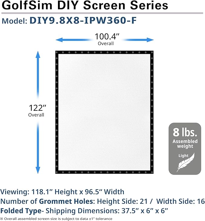 Elite Screens 9.8ft x 8ft Golf Impact Screen with Grommets, DIY Multi-Sport Projection Screen for Home Golf Simulators, DIY9.8X8-IPW360-F