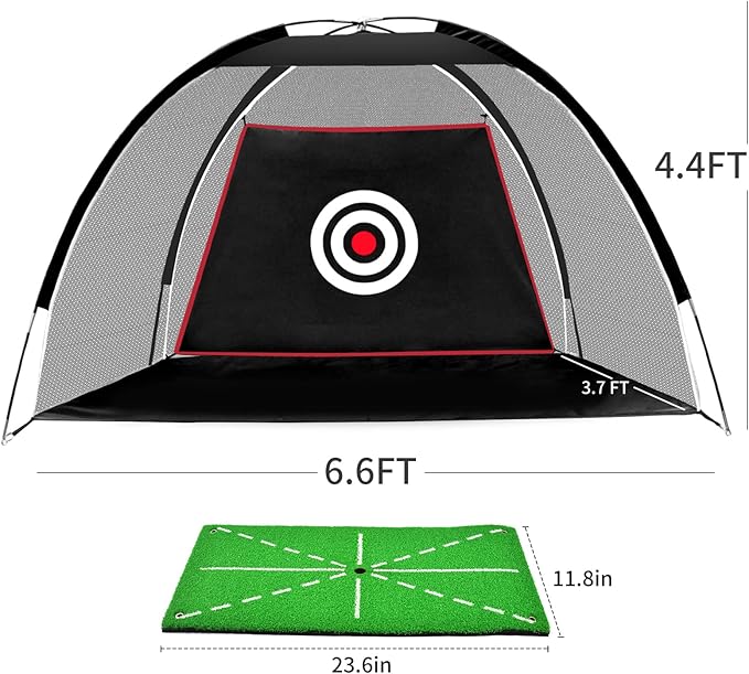 Black Golf Practice Set With Net, Hitting Mat, Target Cloth and Carrying Bag for Backyard Driving