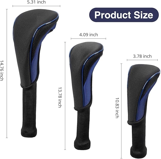 Golf Head Covers, 4pcs Golf Club Covers for Driver Fairway and Hybrid, Nylon Golf Club Head Covers for Men Women with Interchangeable Tags