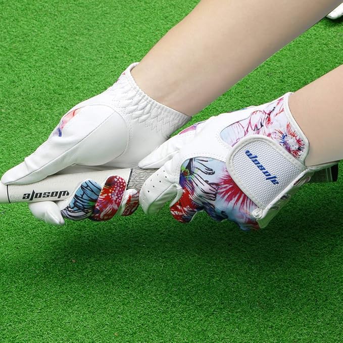 wosofe Golf Glove Women Ladies Pair Cool Leather Both Hand Summer Floral Colorful Breathable Sport Gloves