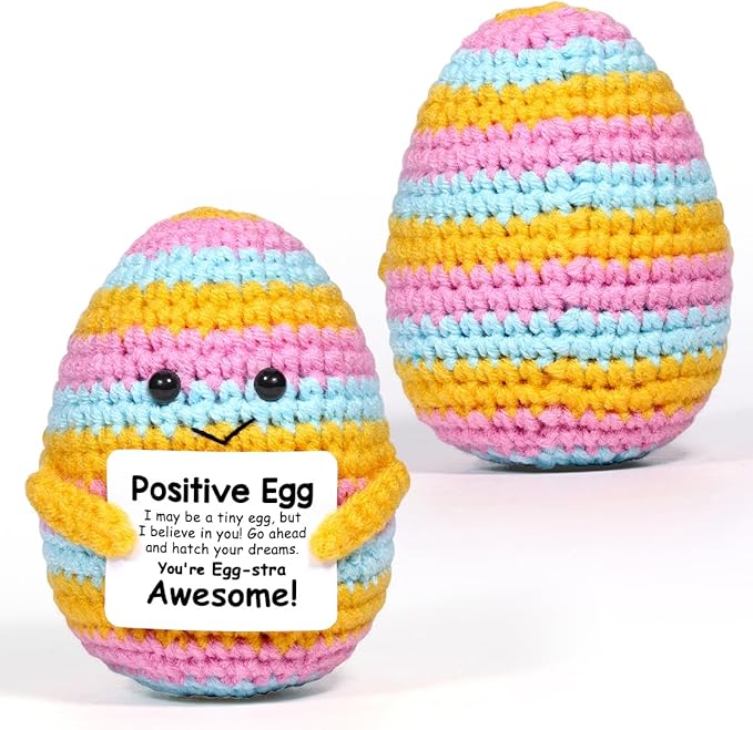 AICase Crochet Positive Egg Easter Gifts Easter Basket Stuffers Essentials Fillers Decorations Home Decor Emotional Support Nuggets Stuff Funny Cute Ideas for Girls Women Friends Birthday Pascua