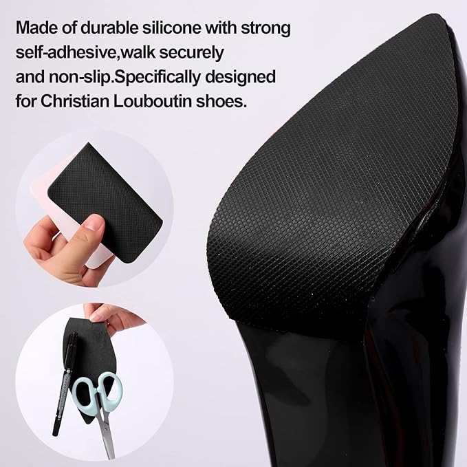 Sole Protector for High Heels, Shoes Grips on Bottom of Shoes,Shoe Bottom Protectors Anti Slip Grips Self Adhesive Silicone Non Slip Shoe Pads(6.0"×4.0",Black