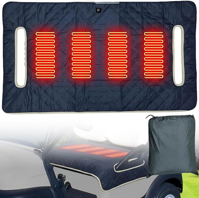 Universal Heated Golf Cart Seat Cover - Waterproof Golf Cart Heater Accessory w/ 4-Zone Warmth, 3 Heat Levels, USB/Type-C & 12V Plug for EZGO/Yamaha/Club Car (Navy Blue)