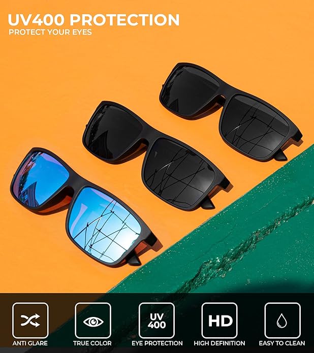 KALIYADI Polarized Sunglasses for Men and Women, Mens Sun Glasses with UV Protection for Driving Fishing Golf (3 Packs)