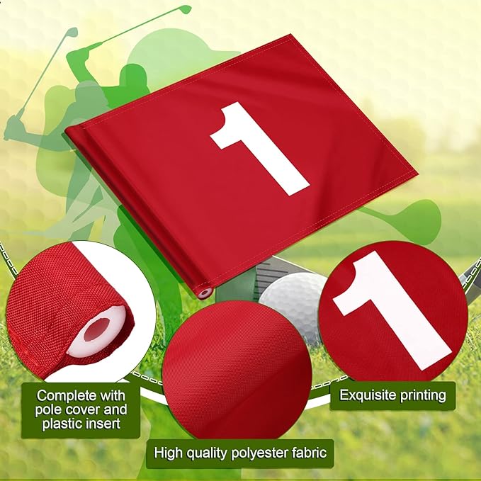 9 Pieces Large Numbered Golf Flags with Tube Inserted 20''L x 14''H Oversize Putting Flags Number 1-9, 420D Nylon Flag for Yard Indoor Outdoor Backyard Garden