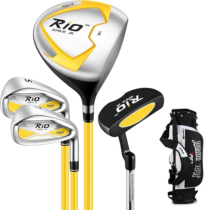 PGM Junior Golf Clubs Set - Kids Golf Clubs for Ages 3-5, 6-8, 9-12 | Right Handed - Oversized Sweet Spot 360cc Driver - Lightweight Graphite Shafts - Golf Stand Bag