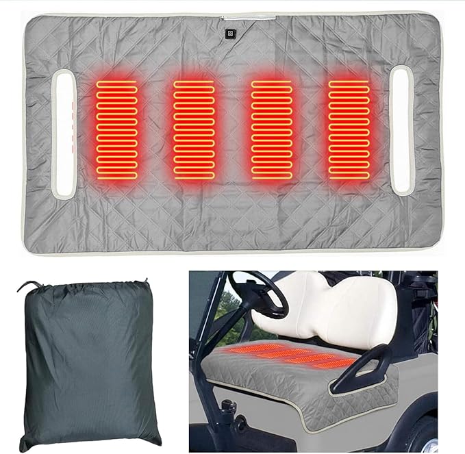 Heated Golf cart seat Cover, 3 Heating Levels and 4 Heating Zones, All-Weather Waterproof Design, Non-Slip Universal fit, USB/Type-C Power Supply, Ideal Golf Gift for Men