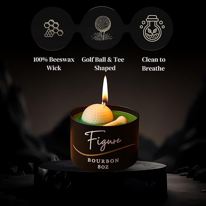 All-Natural Golf Candle – Apple Bourbon Scent | Hand-Poured in The USA | Beeswax & Soy Wax | Essential Oils | 100% Beeswax Wick | Premium Gift Box | Candle Gifts for Men & Women