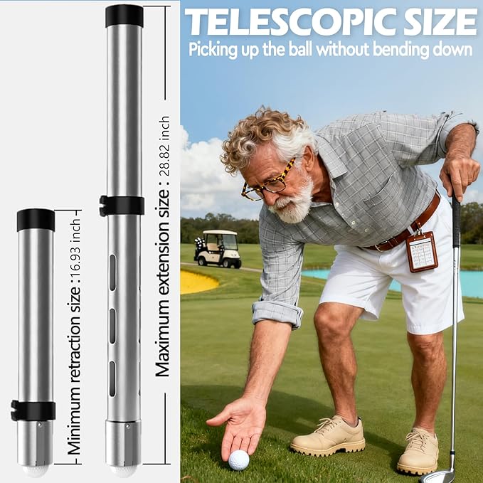 Golf Ball Retriever Tube, Adjustable Telescopic Aluminum Alloy Ball Picker, Lightweight Collector Device with Storage Bag, Portable Ball Gathering Tool for Men Women