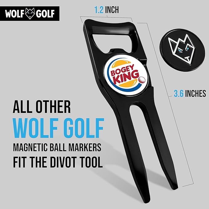 Wolf Golf Towels Divot Repair Tool | 6-in-1 Premium Divot Tool with Ball Marker | Golf Gifts for Men & Women | Golf Accessories for Men & Women