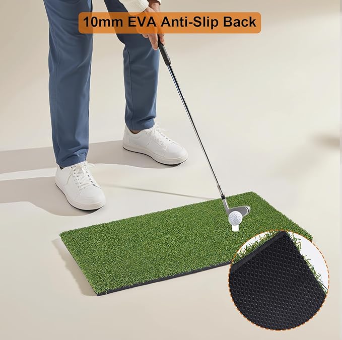 Golf Mat, Golf Hitting Mat Outdoor for Training, Golf Practice Mat with 10mm EVA Backing, Golf Mats Practice Indoor and Outdoor Turf with 8 Different Tees
