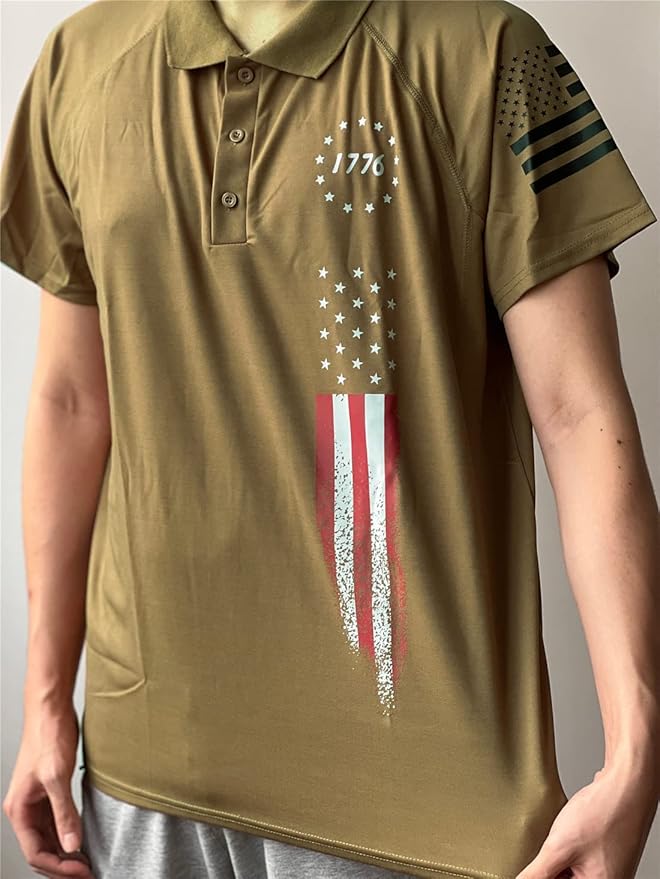 HARGLESMAN Men's 1776 Independence Day American Flag Short Sleeve Polo Golft Shirt(S-3XL)