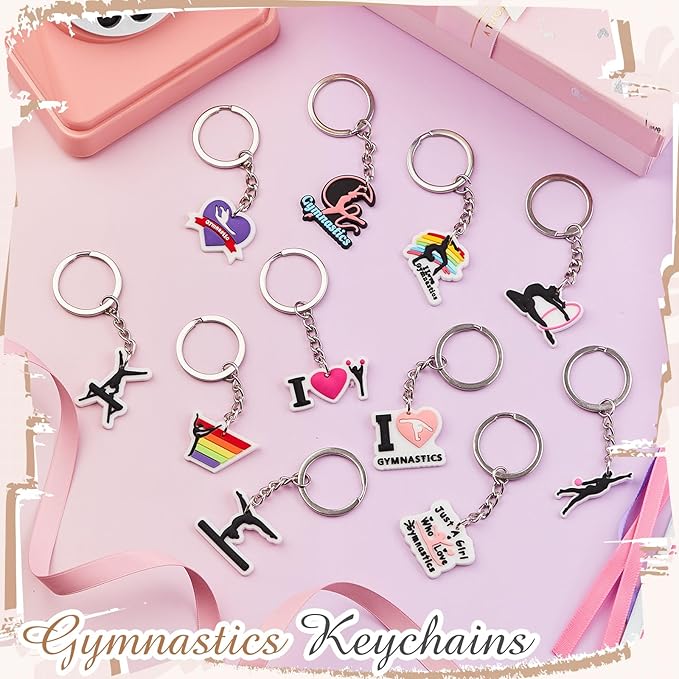 Batiyeer 36 Pack Gymnastics Keychains Bulk Party Favors Sports Ball Key Chains Funny Keyring Gifts for Women Men Birthday Supplies