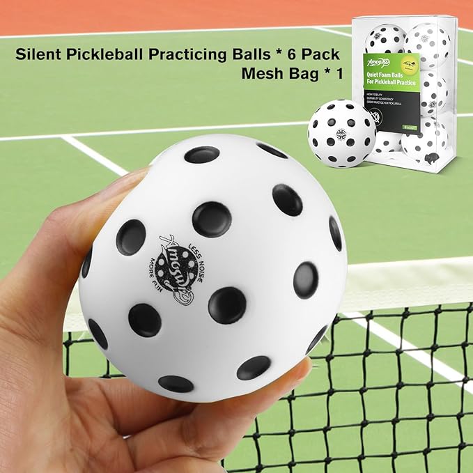 Silent Pickleball Balls, 6 Pack of Quiet Foam Ball for Indoor & Outdoor Pickle Ball Practice, Noise Reducing Soft Pickleball Practice Balls with 40 Simulated Concave Holes