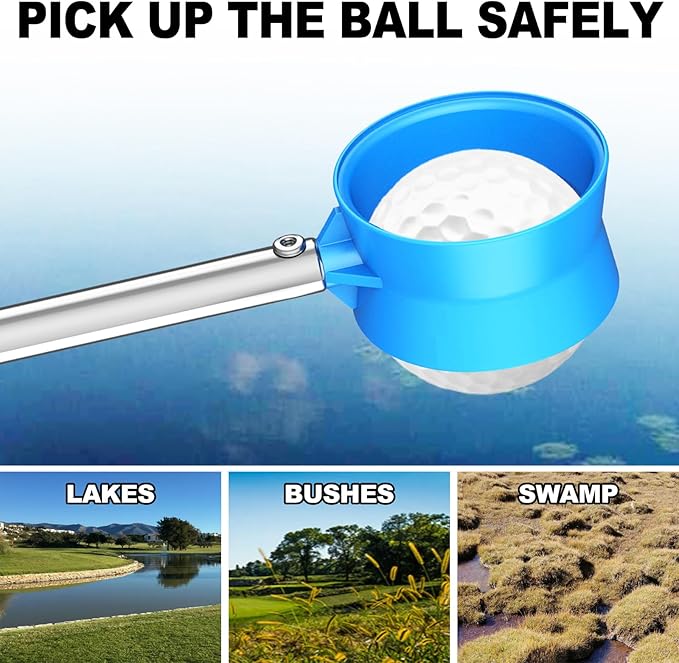JKL 9Ft/12Ft Golf Ball Retriever for Water Telescopic, Stainless Steel Shaft, High Durability Double-Sided Ball Picker Upper Grabber, Golf Gifts for Golfers