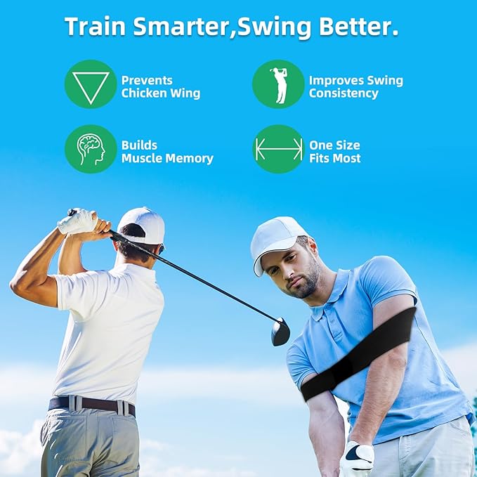 Golf Grip Trainer with Swing Correcting Arm Band - Black Combo Set Improves Golf Swing Skills and Stable Accuracy, Helping to Train Correct Hand and Arm Positioning, Suitable for Golfers of All Levels