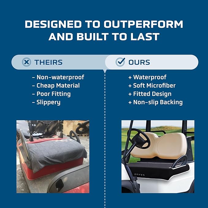 Dryva Waterproof Golf Cart Seat Cover – EZGO TXT RXV/Club Car DS Precedent – Non-Slip, Washable Microfiber Seat Towel – 2/4 Person Seats, All Weather