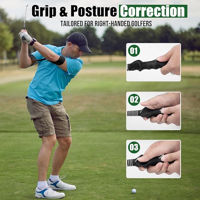 Retractable Golf Swing Training Aid, Golf Grip Trainer for Swing Tempo & Chipping Practice, Right-Handed Golf Swing Trainer with Arm Band for Beginners, Indoor Outdoor Practice