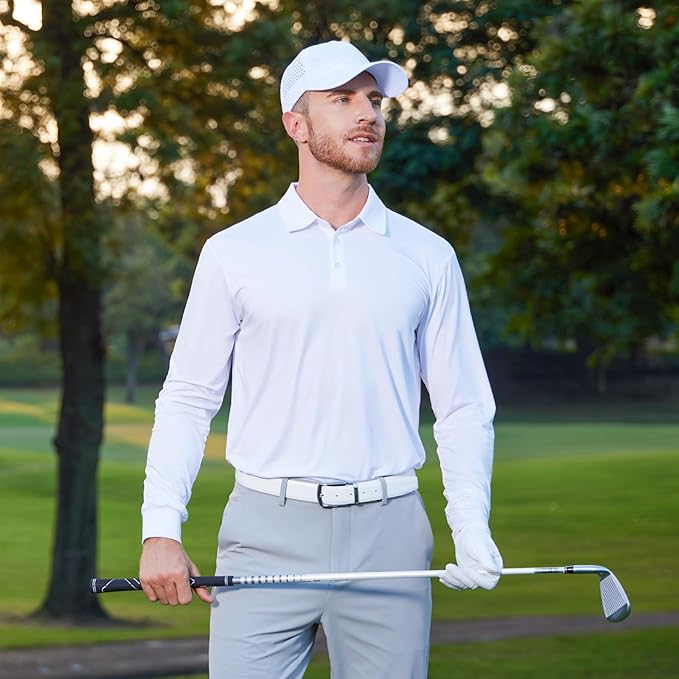 NAVISKIN Men's Polo Shirts Long Sleeve Golf Shirts with Collar UPF 50 SPF Shirt for Men Quick Dry Moisture Wicking