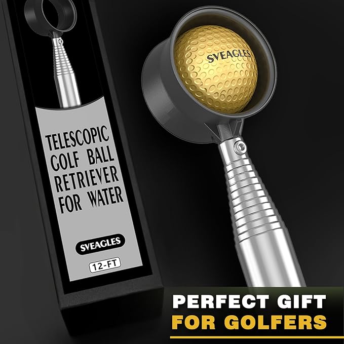 Golf Ball Retriever Telescopic for Water, 12Ft/9Ft Two-Sided Golf Ball Grabber Stainless Steel Ball Retriever Tool Golf Ball Picker Golf Accessories
