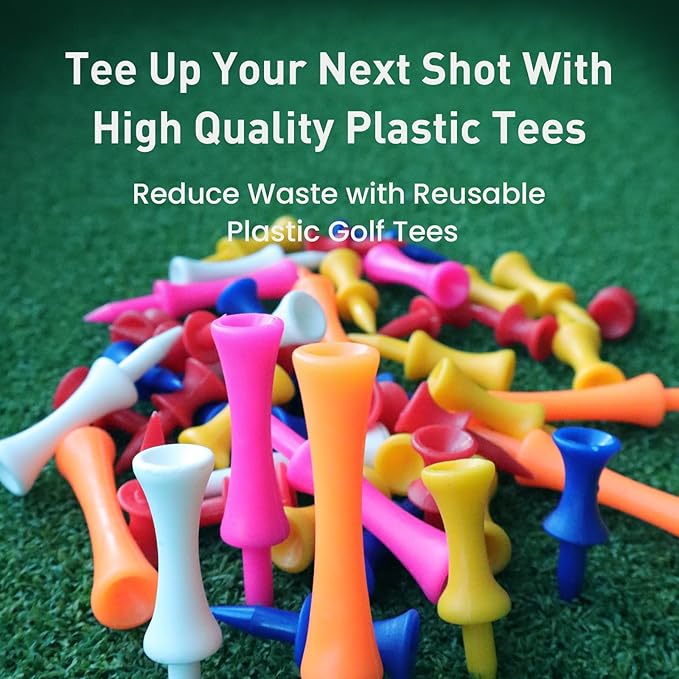 FINGER TEN Plastic Golf Castle Tees Step Down Unbreakable Mixed or Same Height Value 100 Count, 2 3/4, 2 1/4, 2, 1 3/4, 1 1/2 Inch Length Colorful for Practice
