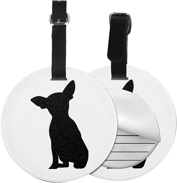 Chihuahua Dog Luggage Tags for Suitcases, Pu Leather Baggage Tags Identifiers for Travel, Name Id Label for Baggage Bag Women Men